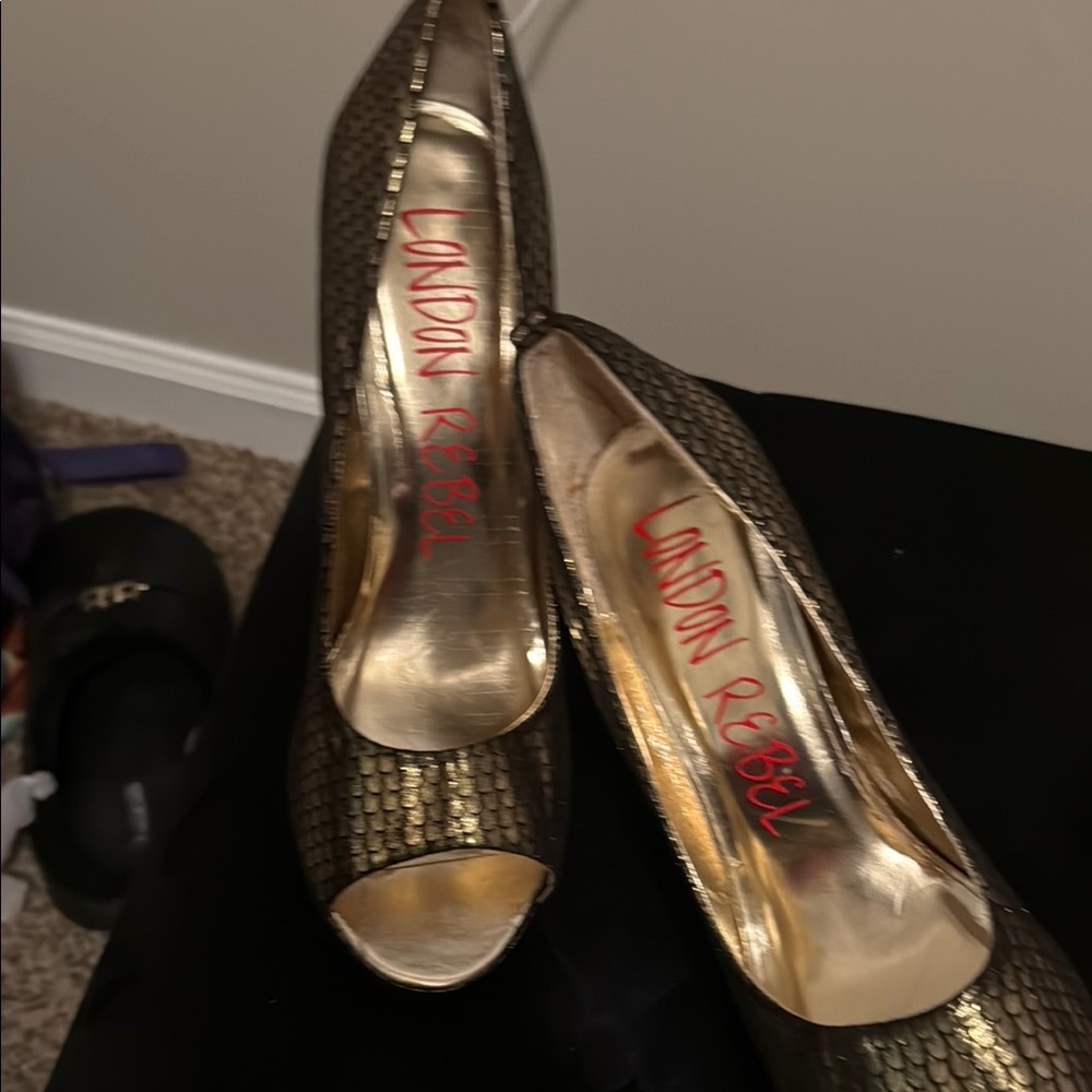 Gold Peep Toe Heels